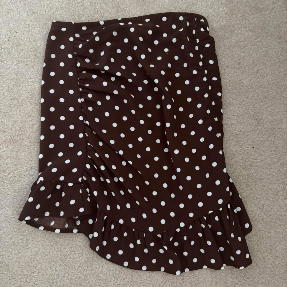 Francesca's Collections Brown Pencil Skirt with Ruffled Hem